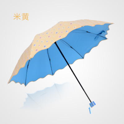香蕉色色视频伞遮阳伞 加厚黑胶彩胶公主防晒伞三折晴雨伞礼品伞